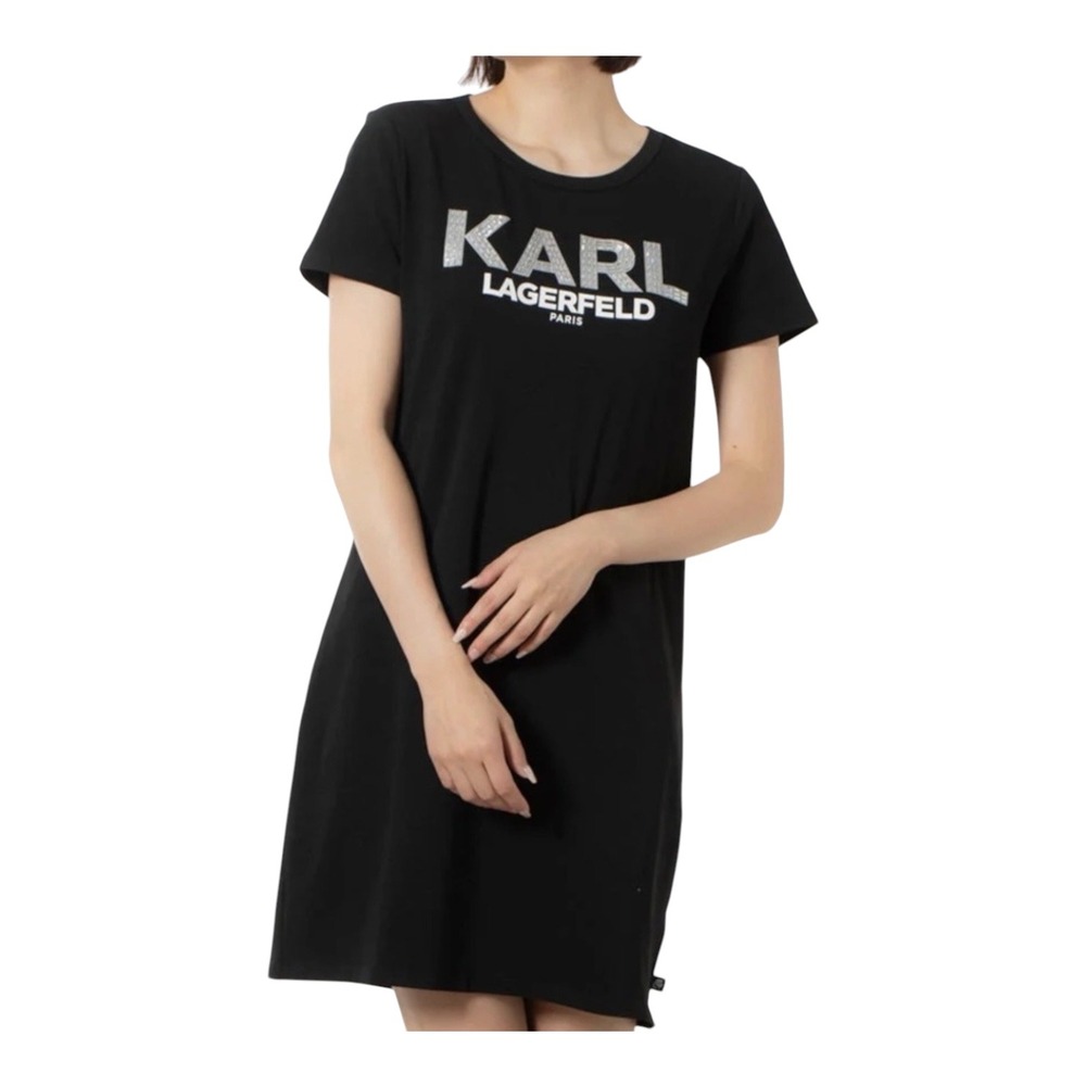 NWT Karl Lagerfeld Paris Black Rhinestone Logo Mini Dress 3X